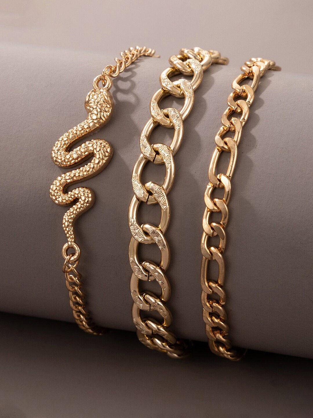 

Jewels Galaxy Women Set Of 3 Gold-Plated Link Bracelet