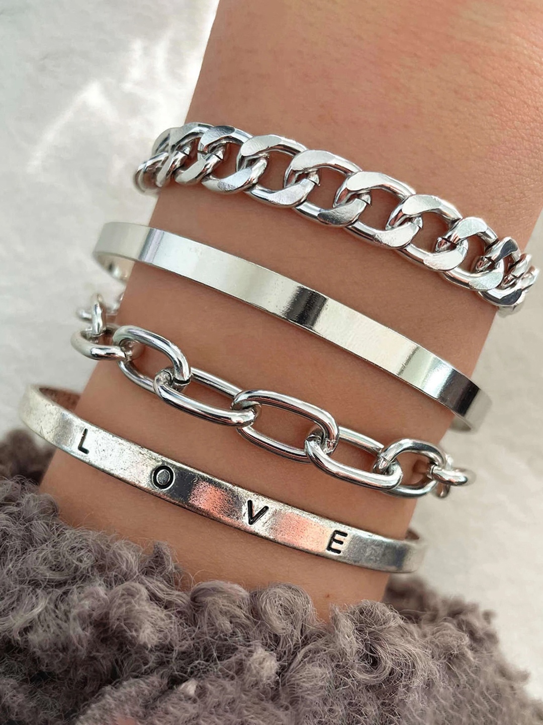 

Jewels Galaxy Women Set of 4 Silver-Plated Kada Bracelet