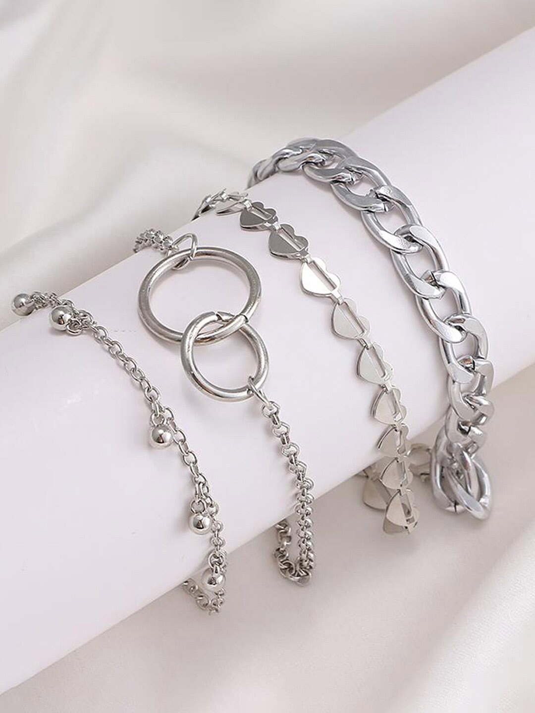 

Jewels Galaxy Women Set of 4 Silver-Plated Multistrand Bracelet
