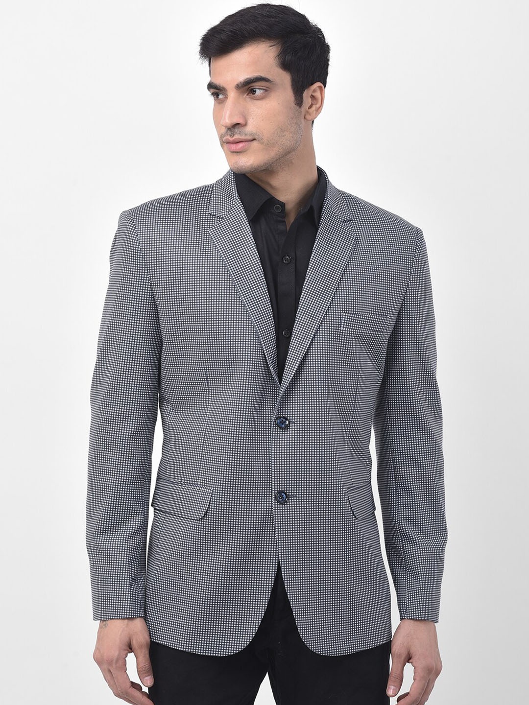 

LUXURAZI Men Checked Single-Breasted Formal Blazer, Grey