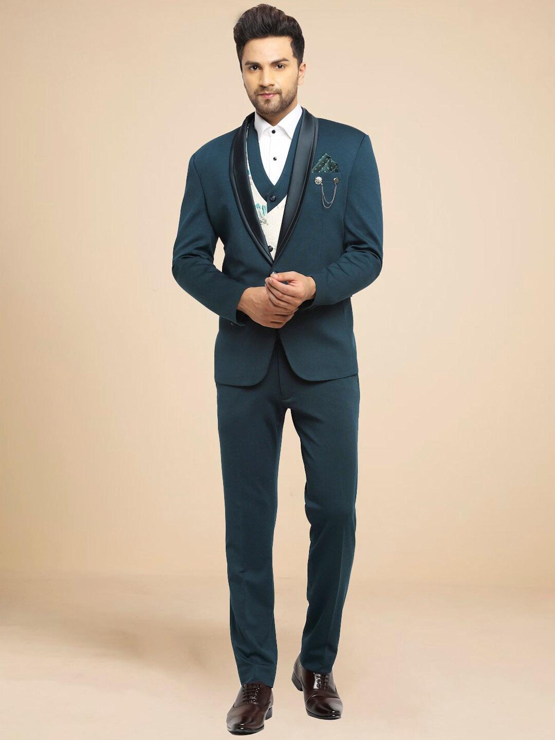 

LUXURAZI Men Tailored-Fit Three-Piece Suits, Green