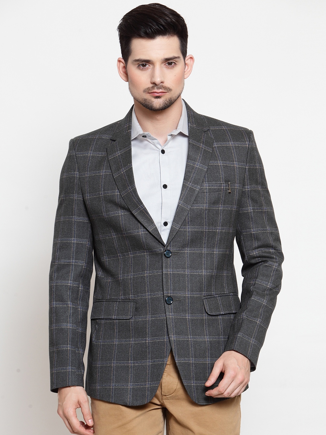 

LUXURAZI Men Checked Single-Breasted Formal Blazer, Green