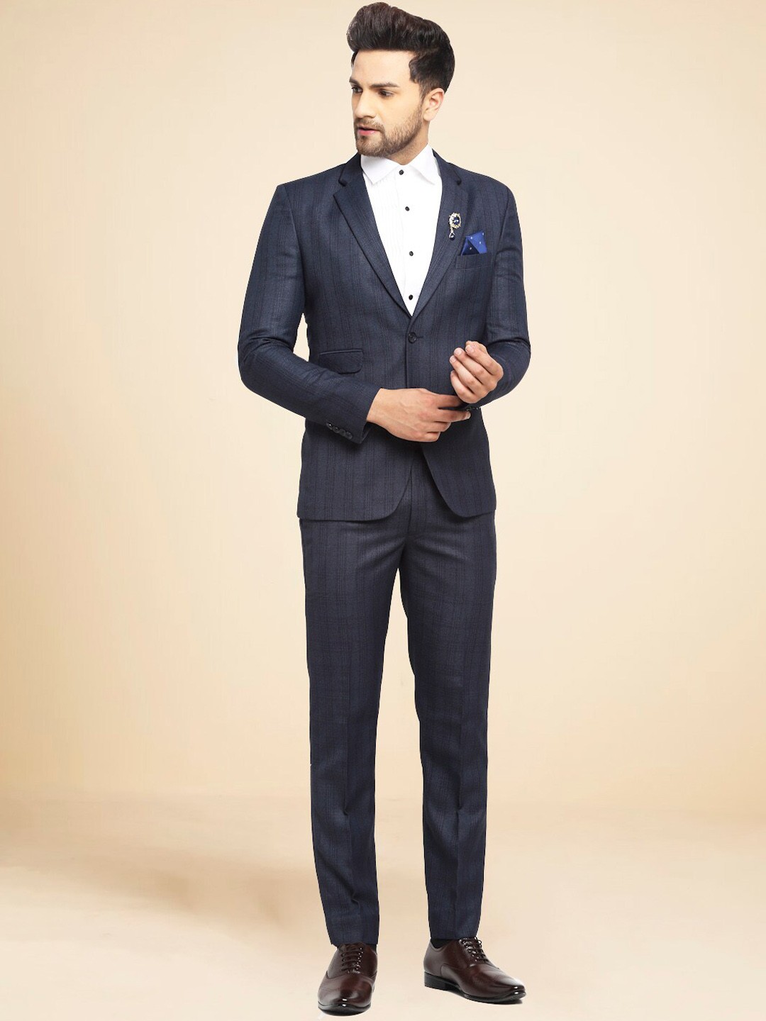 

LUXURAZI Men 2-Pcs Sublime Checkered Single-Breasted Suit, Blue