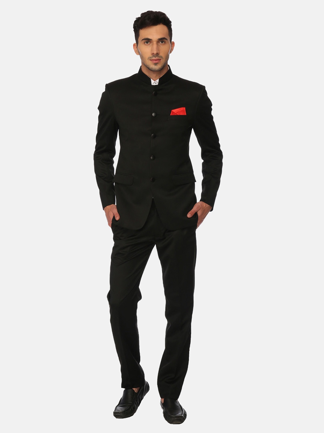 

LUXURAZI Men 2-Pcs Tailored-Fit Bandhgala Suit, Black