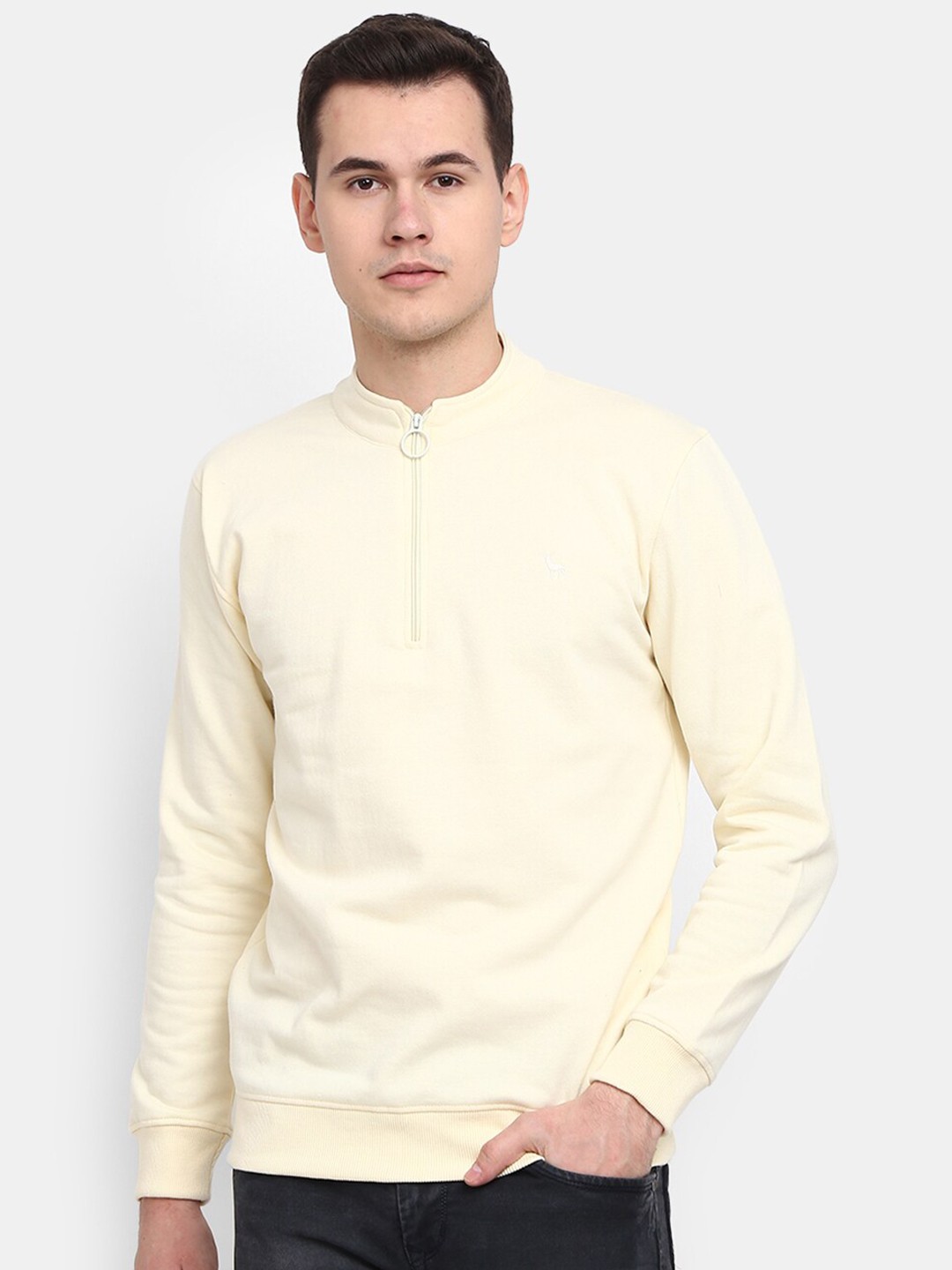 

V-Mart Men Mandarin Collar Sweatshirt, Cream
