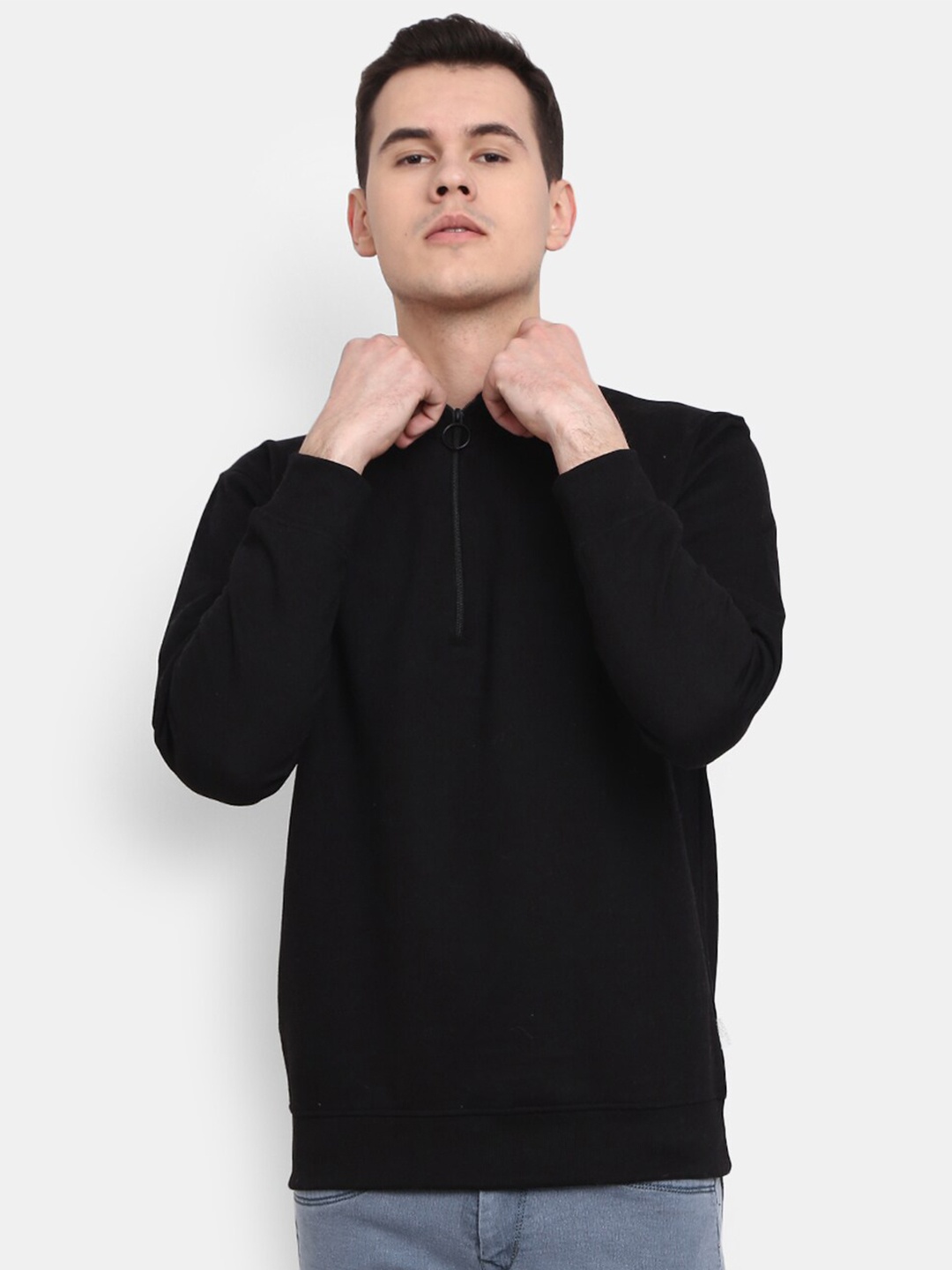 

V-Mart Men Henley Neck Sweatshirt, Black