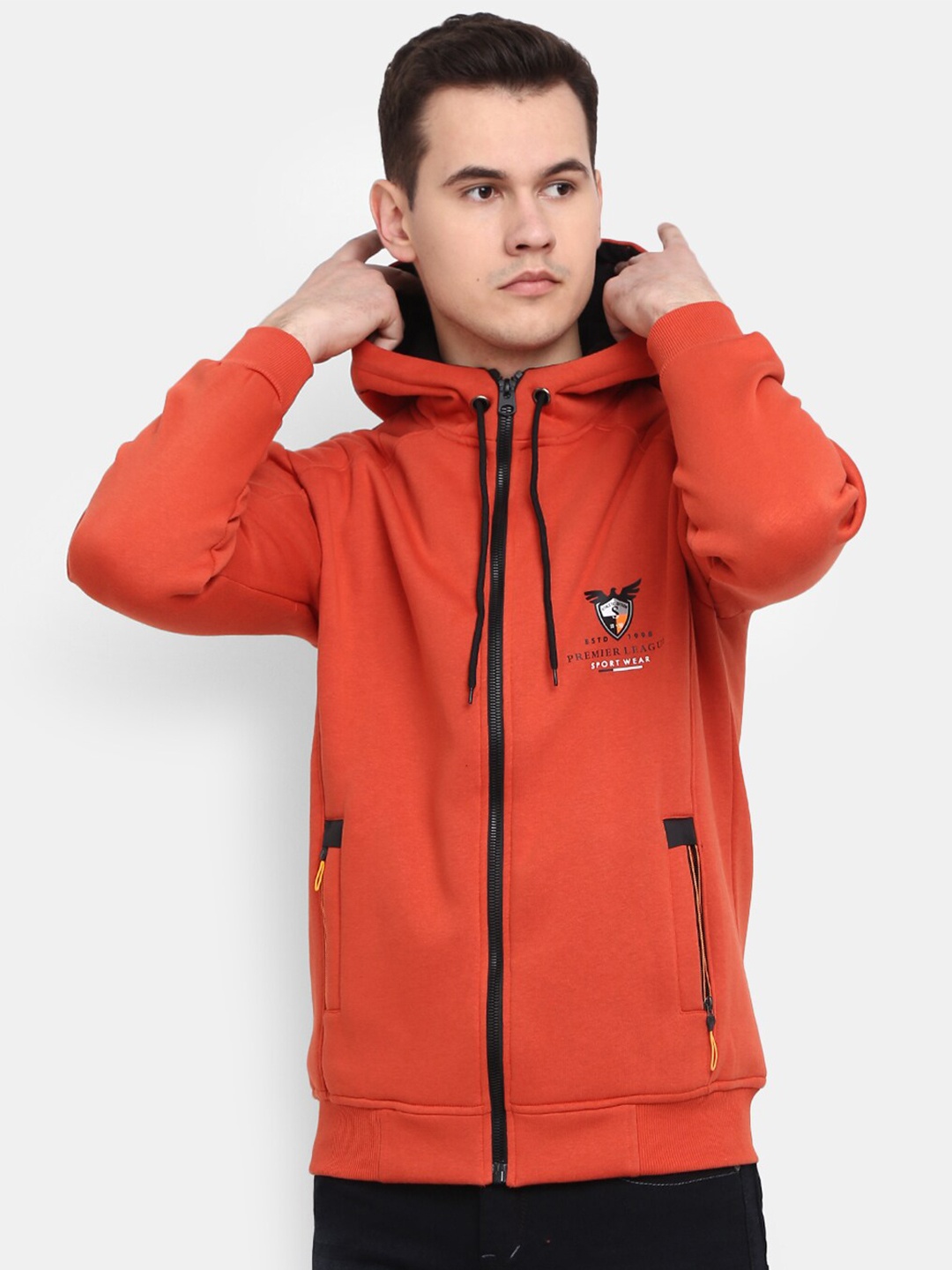 

V-Mart Men Cotton Hooded Sweatshirt, Rust