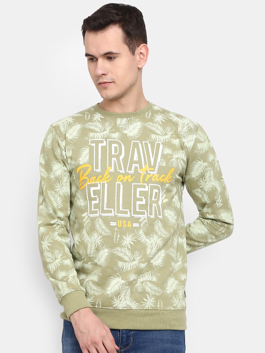 

V-Mart Men Printed Fleece Sweatshirt, Sea green