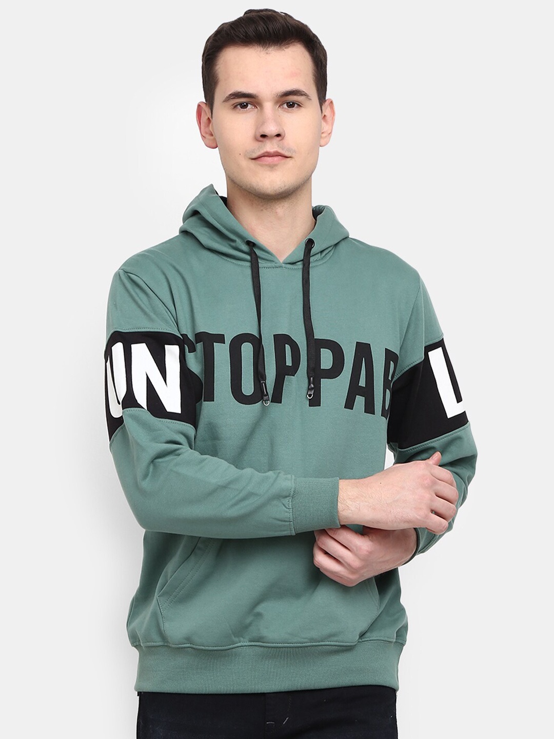 

V-Mart Men Printed Hooded Sweatshirt, Teal