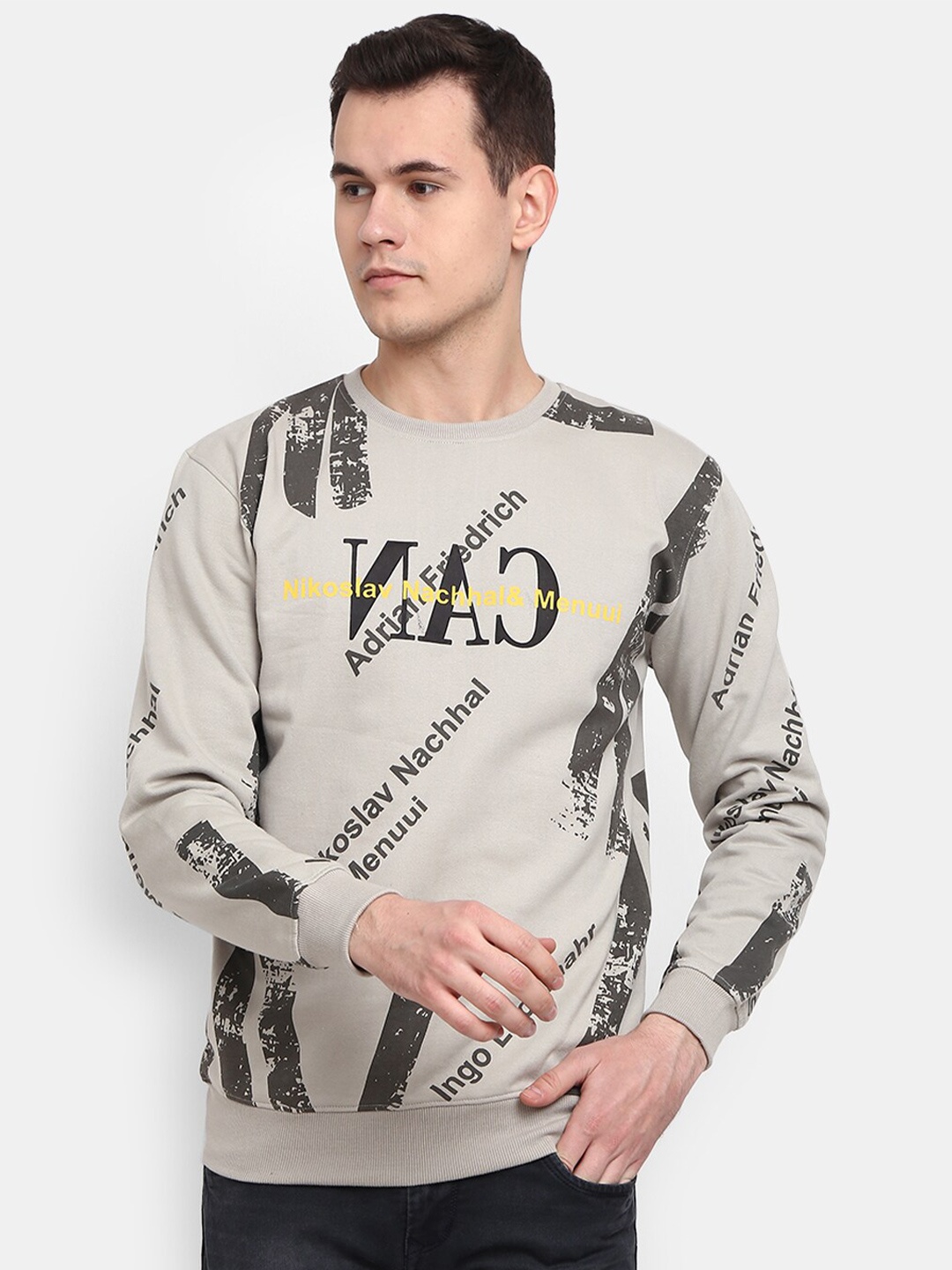 

V-Mart Men Printed Sweatshirt, Beige