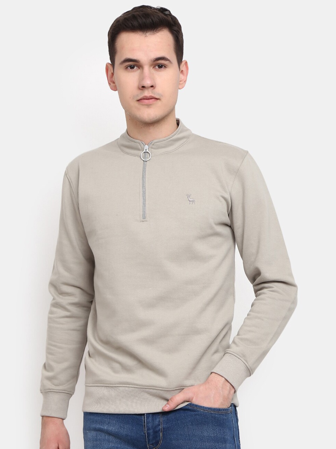 

V-Mart Men Half Zipper Cotton Sweatshirt, Beige