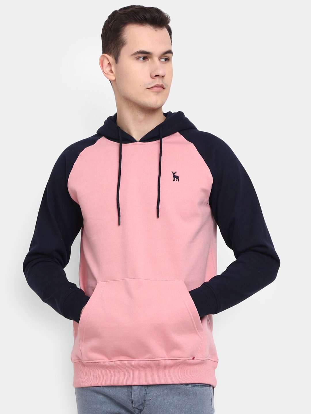 

V-Mart Men Colourblocked Hooded Cotton Sweatshirt, Pink
