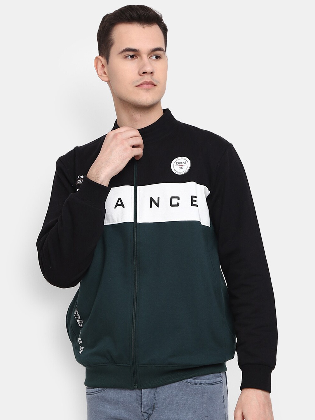 

V-Mart Men Colourblocked Cotton Sweatshirt, Green