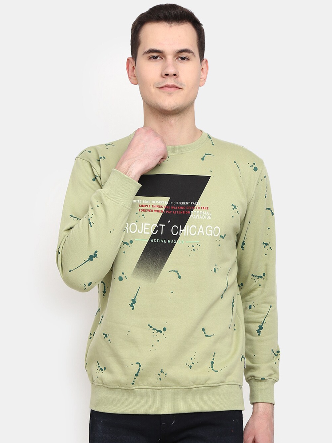 

V-Mart Men Typography Printed Cotton Sweatshirt, Sea green