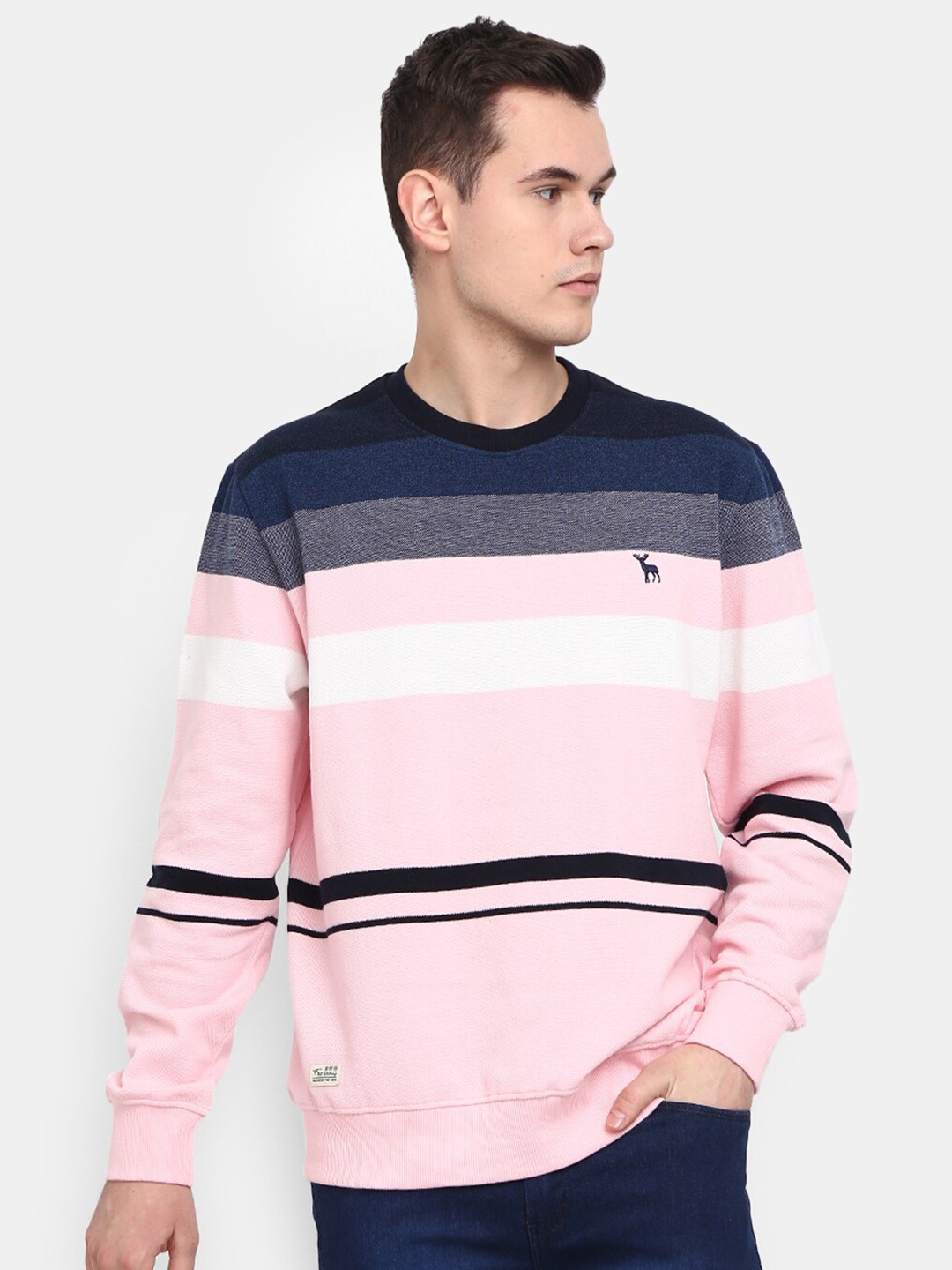 

V-Mart Men Colourblocked Cotton Sweatshirt, Pink