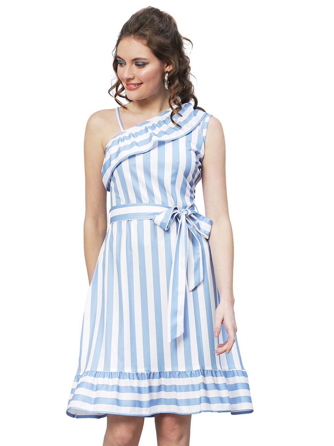 

eshami Blue Striped A-Line Dress