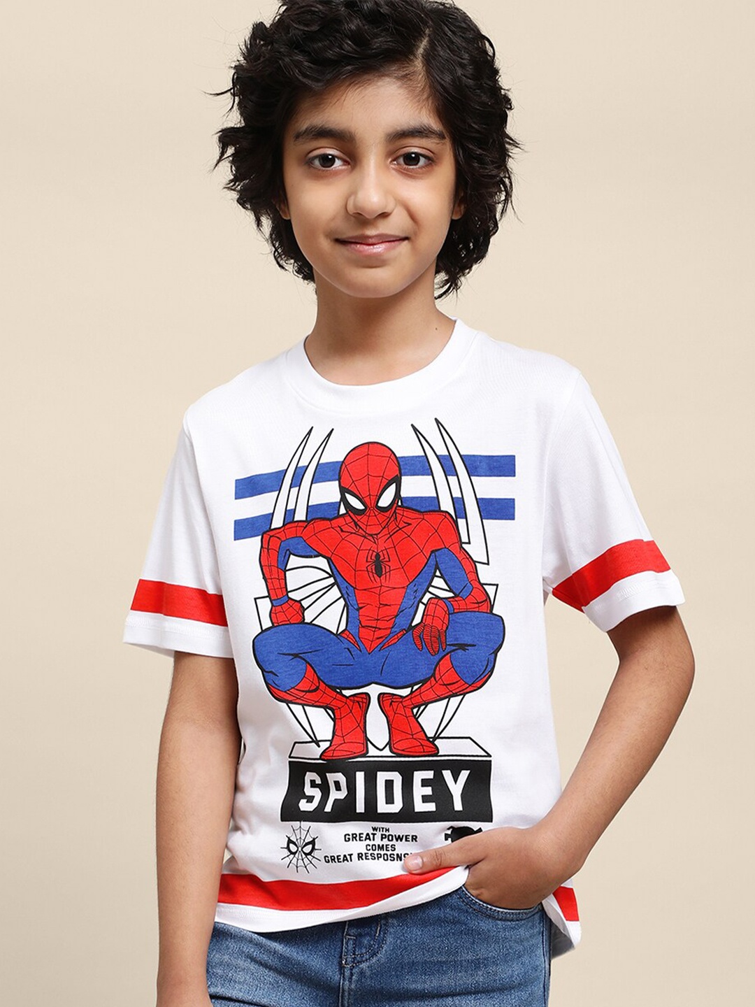 

Kids Ville Boys Spider-Man Printed Cotton T-shirt, White