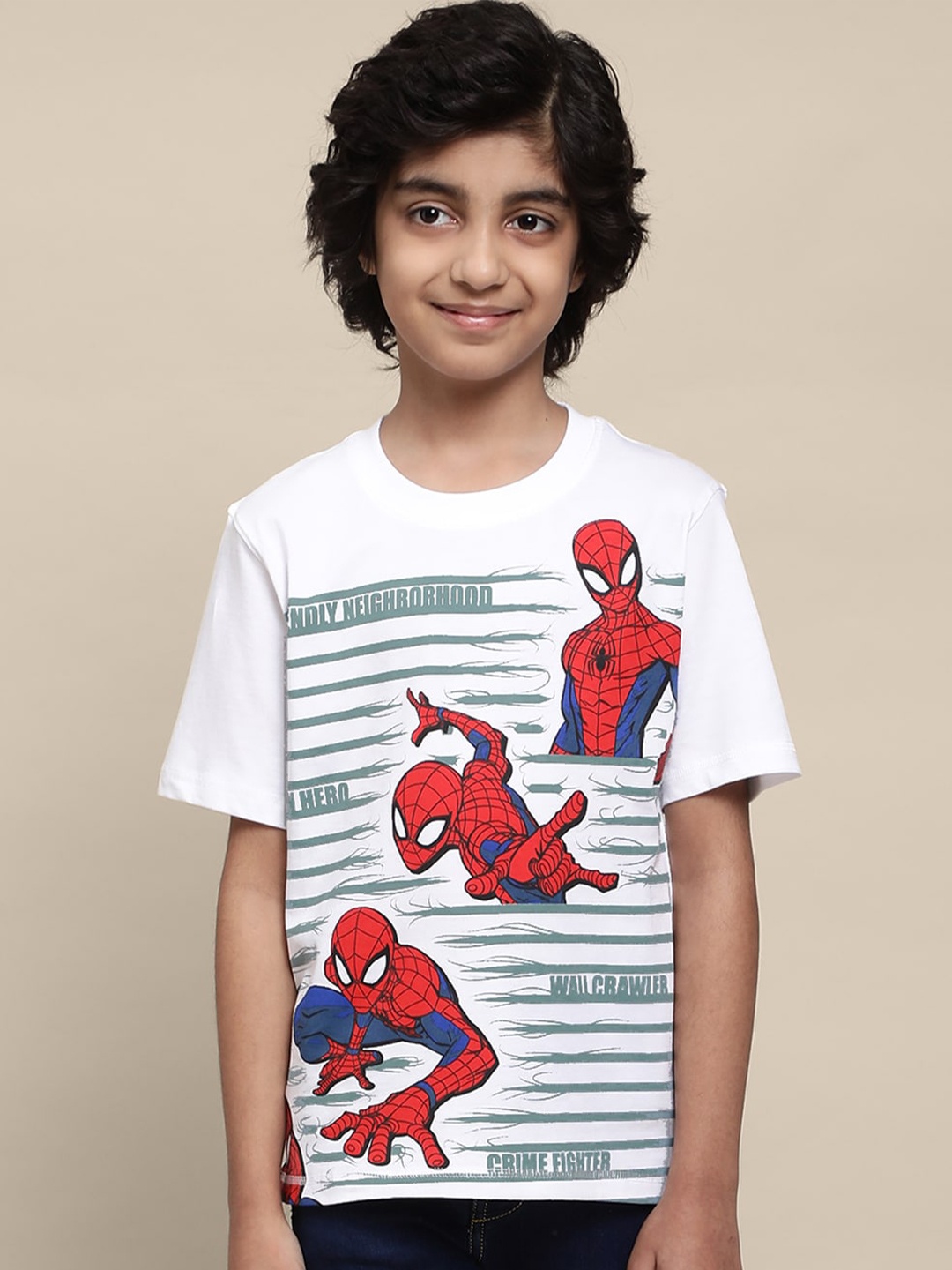 

Kids Ville Boys Spiderman Printed Cotton T-Shirts, White