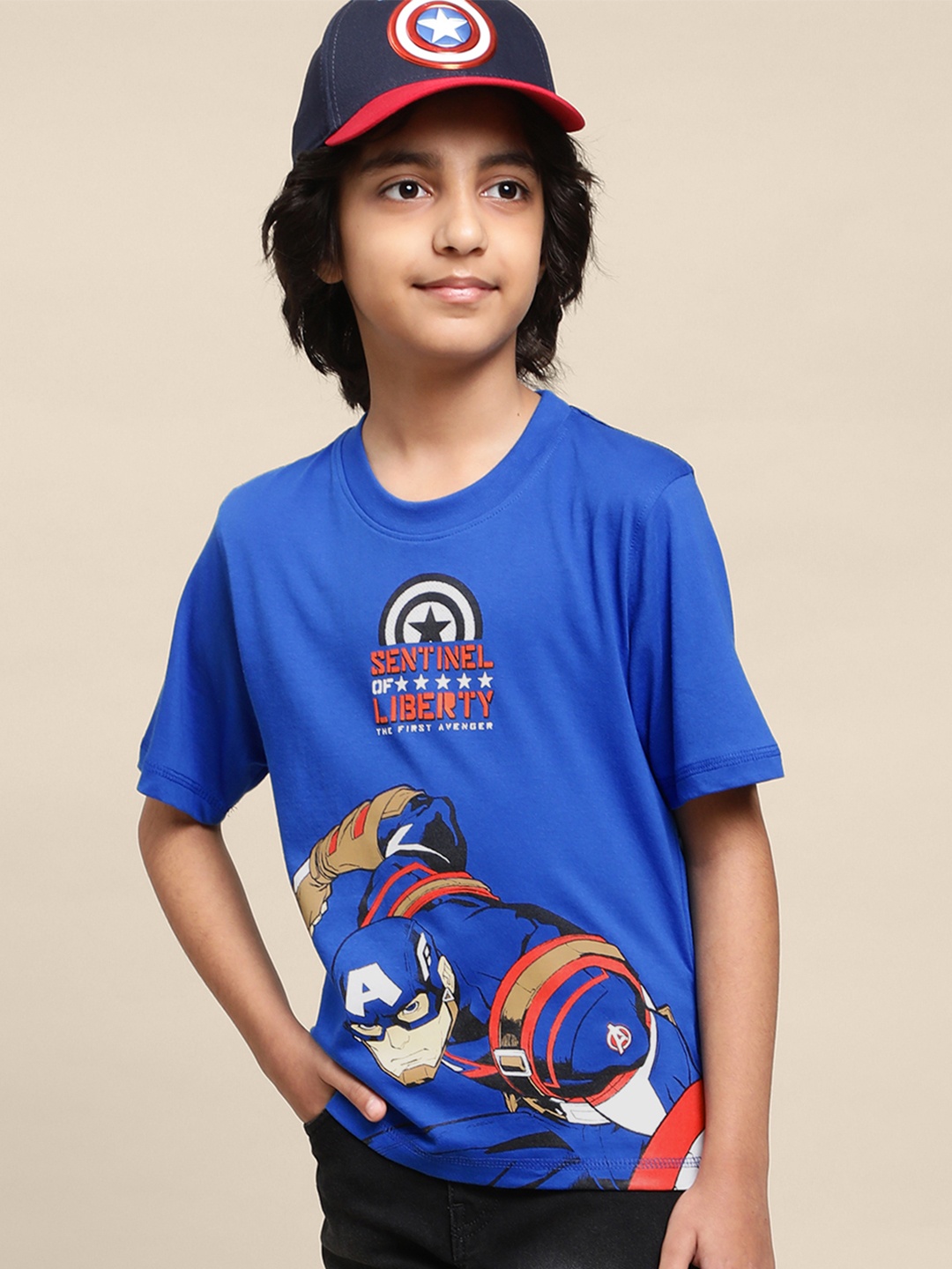 

Kids Ville Boys Captain America-Printed Cotton T-Shirts, Blue