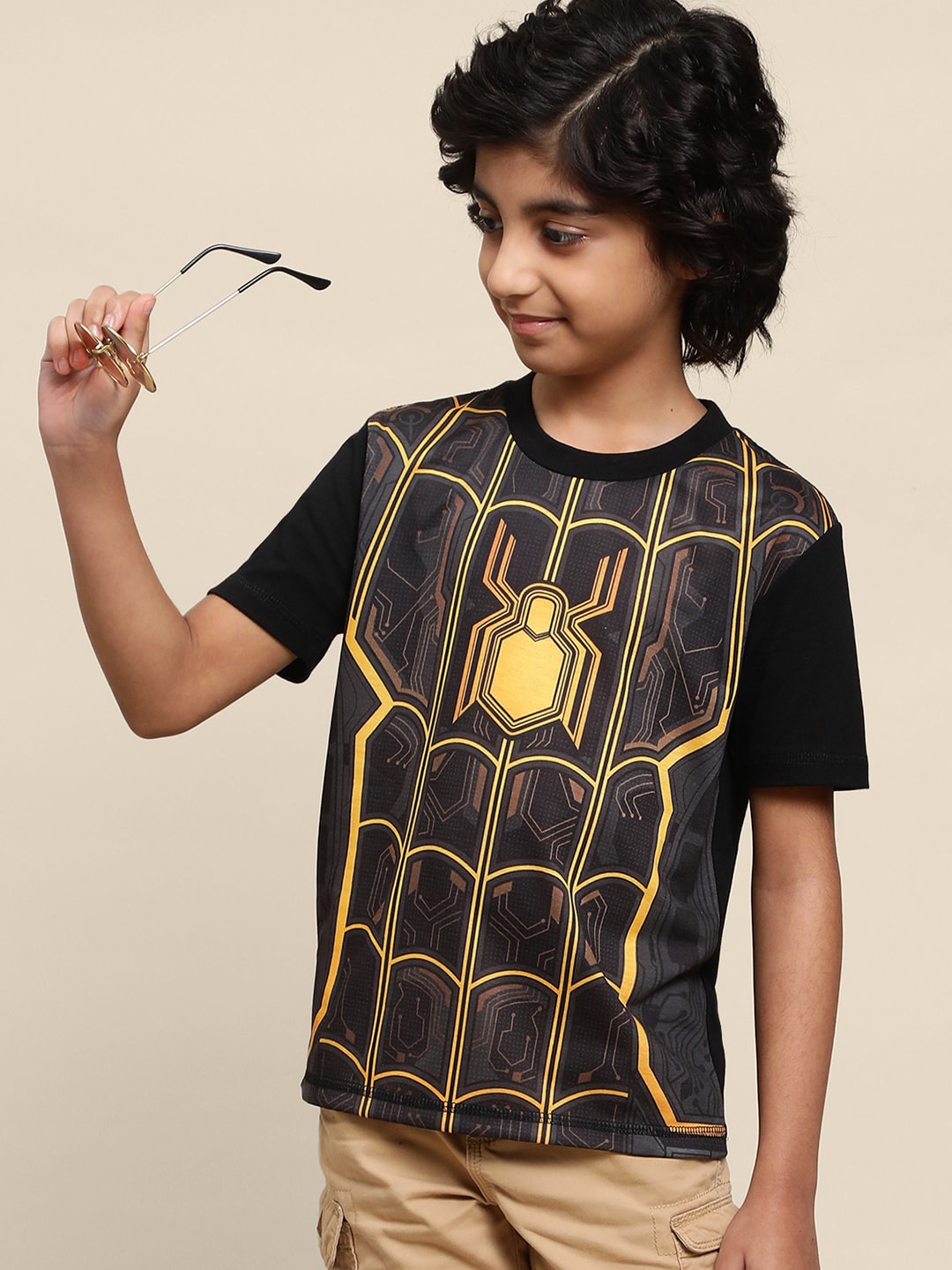 

Kids Ville Boys Spiderman-Printed Cotton T-Shirts, Black