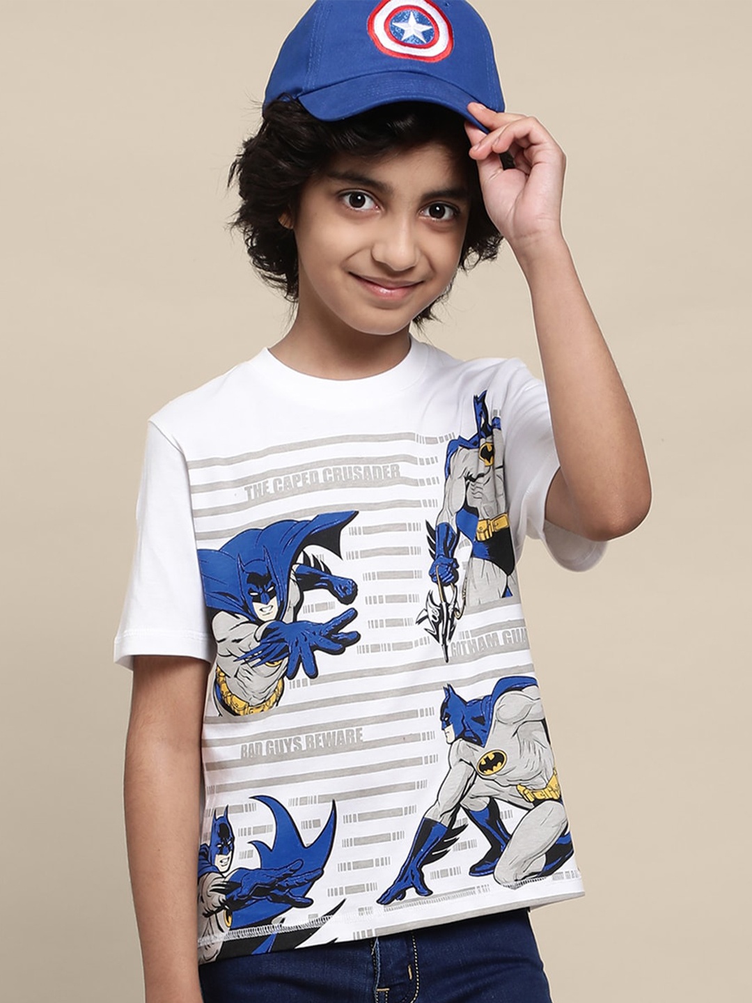 

Kids Ville Boys Batman-Printed Cotton T-Shirts, White