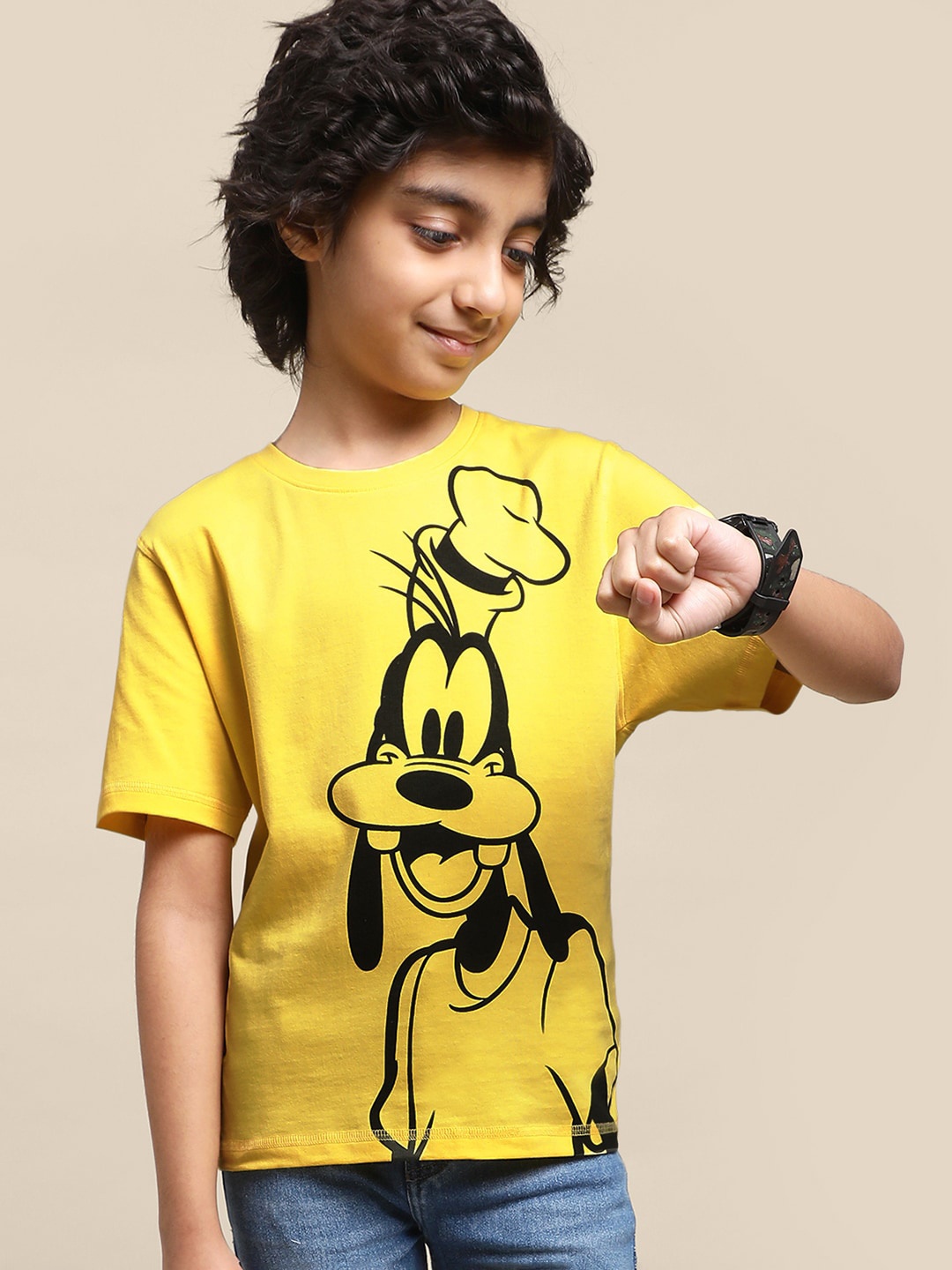 

Kids Ville Boys Goofy Printed Cotton T-Shirts, Yellow