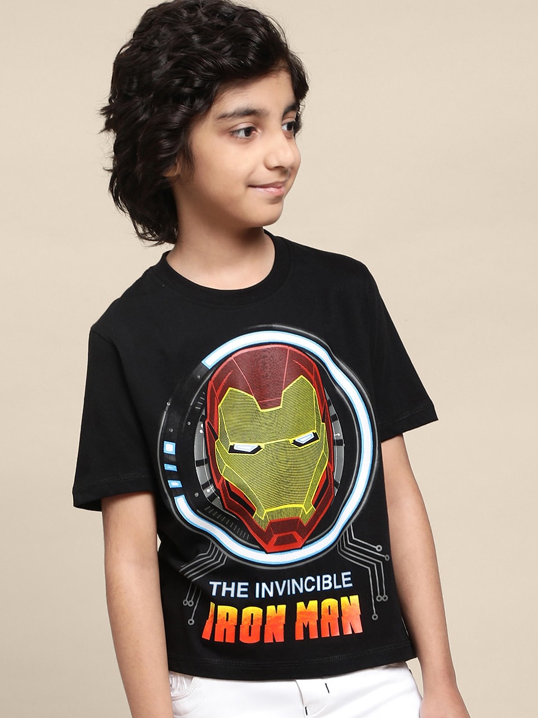 

Kids Ville Boys Iron Man-Printed Cotton T-Shirts, Black