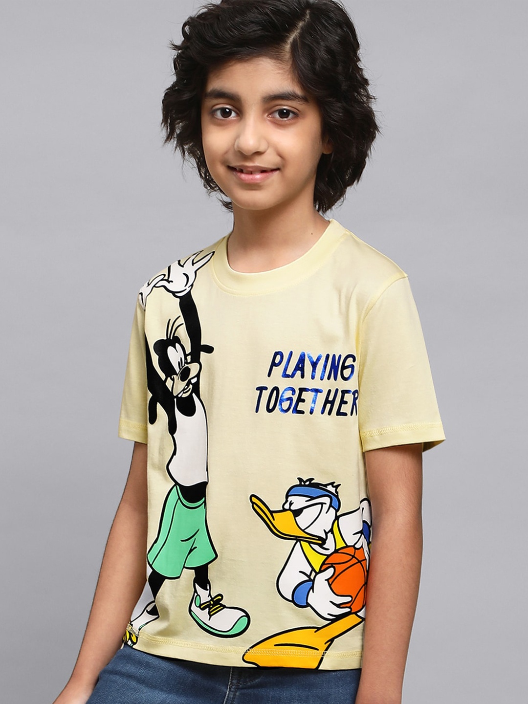 

Kids Ville Boys Mickey And Friends-Printed Cotton T-Shirt, Yellow