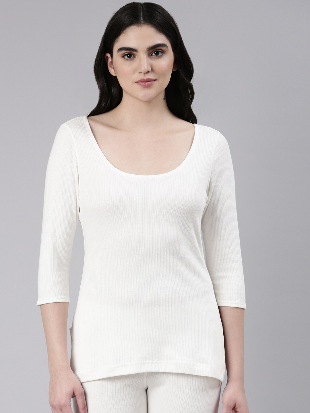 

FASO Women Cotton Round Neck Thermal Top, Off white