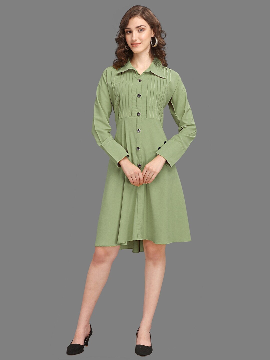 

Hinayat Fashion Olive Green Shirt Dress
