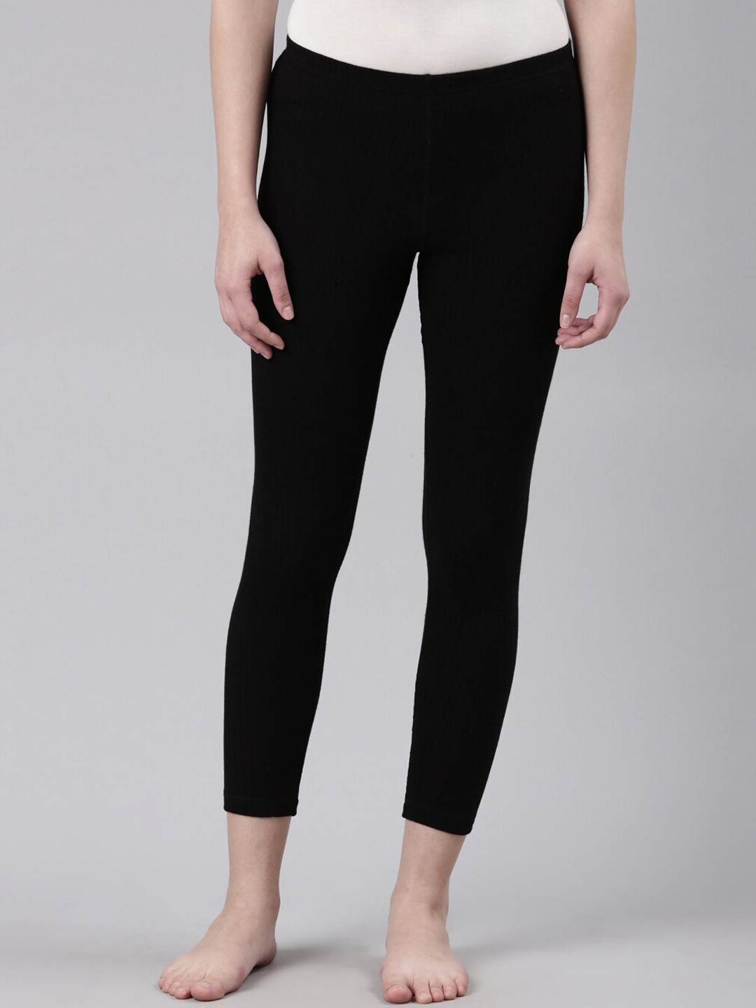 

FASO Women Mid-Rise Cotton Ankle-Length Thermal Bottoms, Black