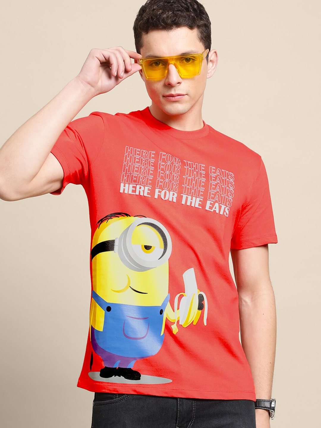 

Free Authority Men Minions Printed Cotton T-shirt, Red