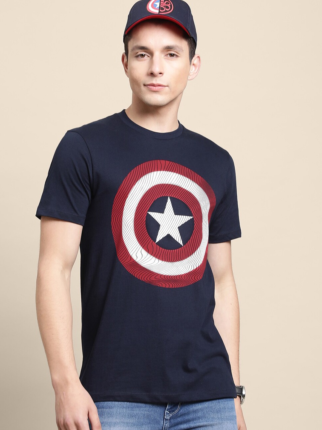 

Free Authority Men Captain America Printed Cotton T-shirt, Blue