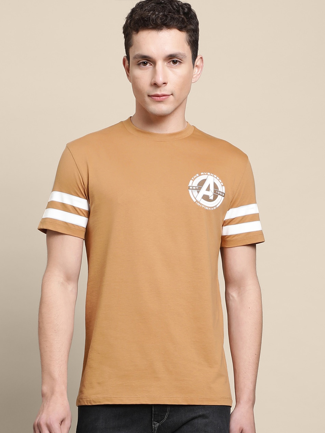 

Free Authority Men Avengers Printed Cotton T-shirt, Beige