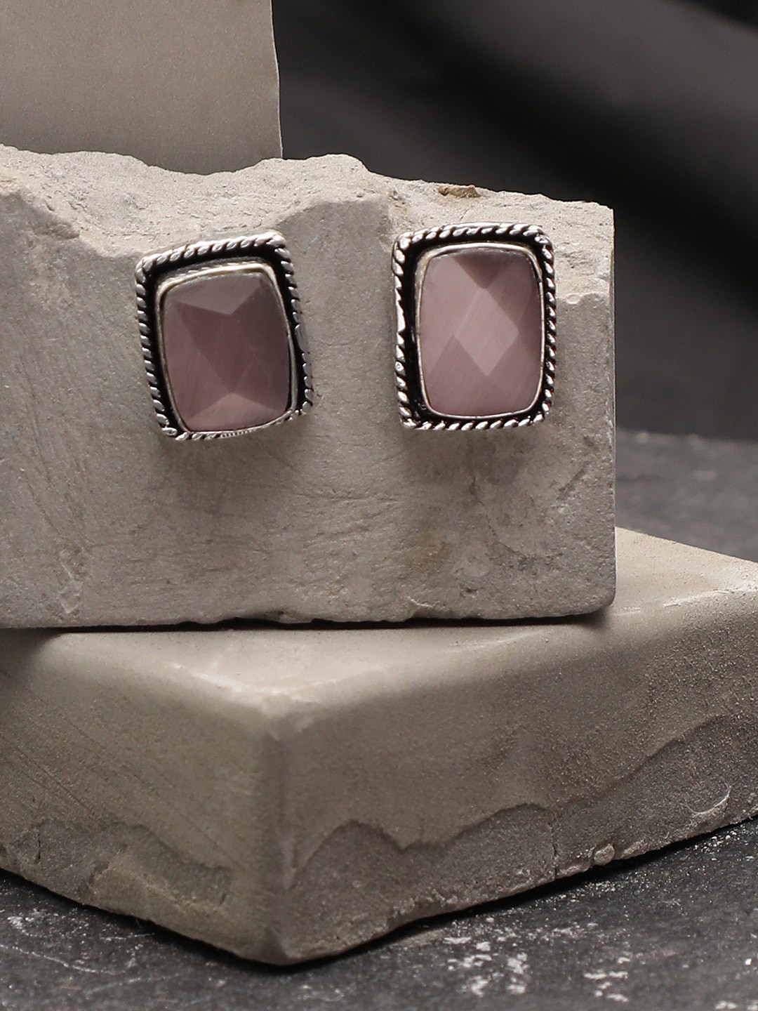 

SOHI Silver Plated Contemporary Studs Earrings, Brown