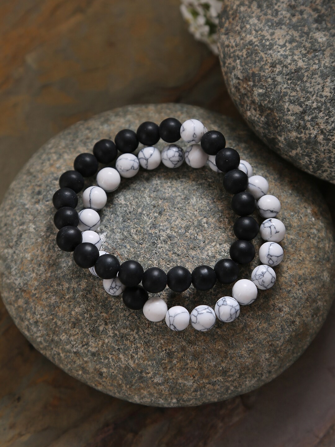 

SOHI Women Set Of 2 Artificial Beads Bracelet, Black