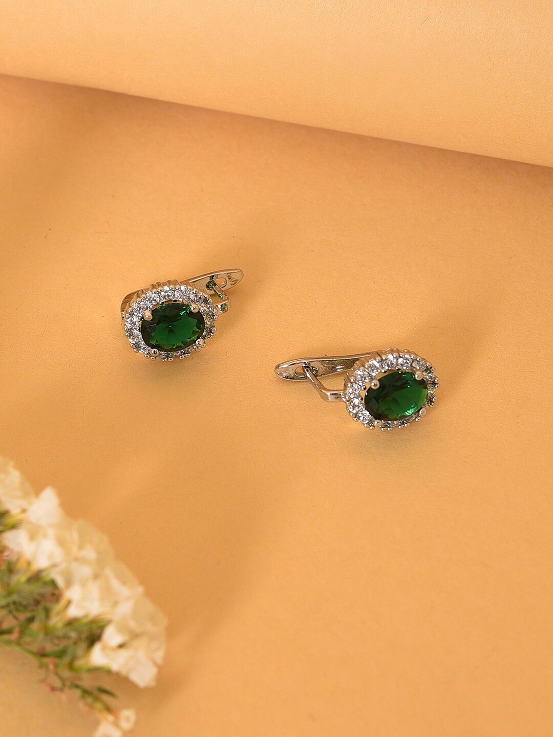 

SOHI Silver-Plated Contemporary Studs Earrings, Green
