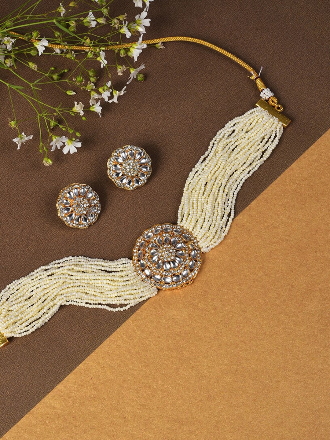 

SOHI Gold-Plated Stone-Studded & Beaded Jewellery Set