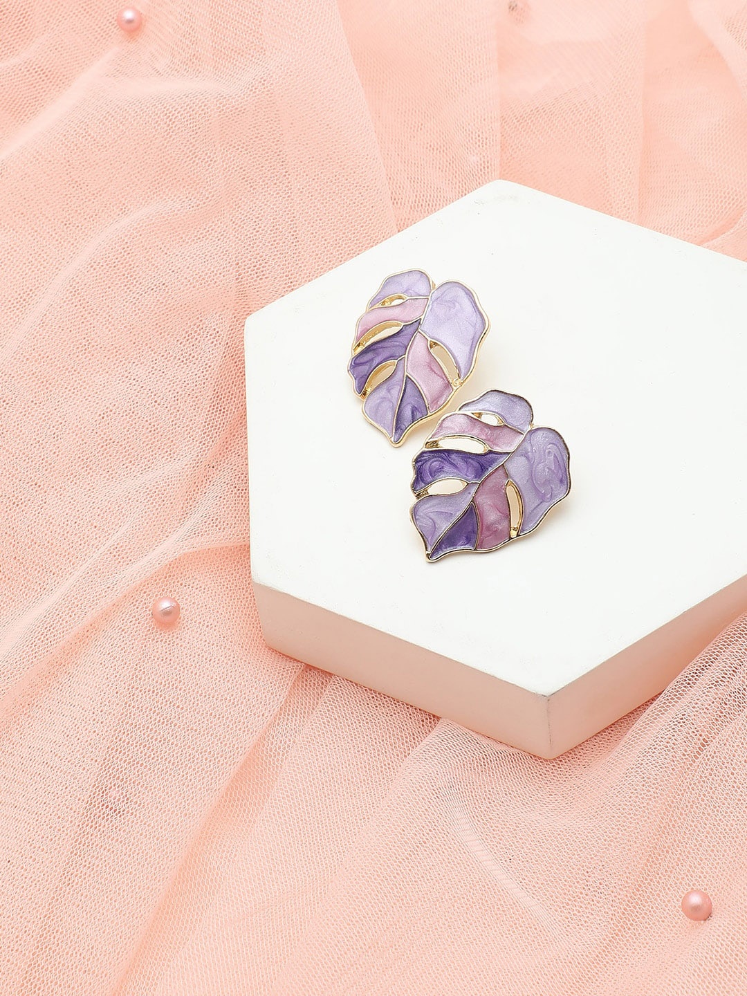 

SOHI Gold-Plated Leaf Shaped Studs Earrings, Purple