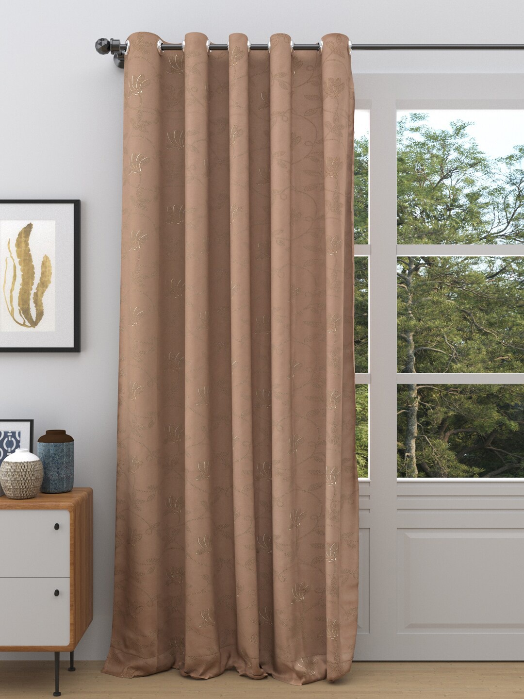 

DREAM WEAVERZ Beige Floral Room Darkening Long Door Curtain