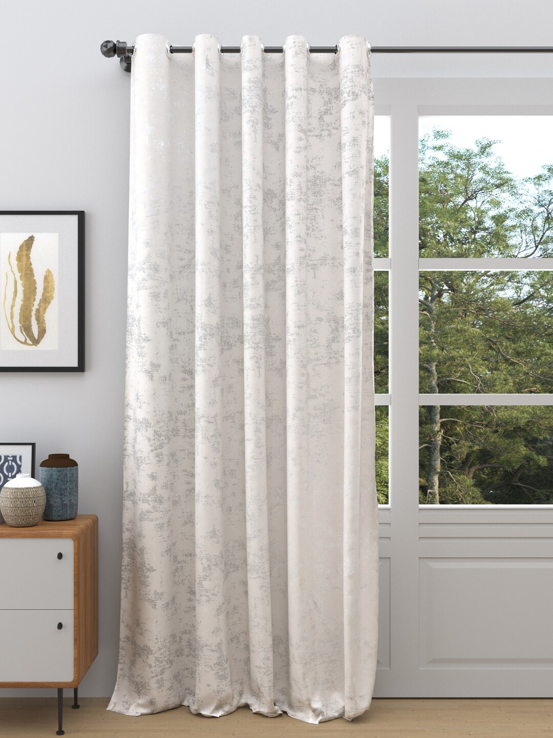 

DREAM WEAVERZ White & Grey Room Darkening Single Long Door Curtain