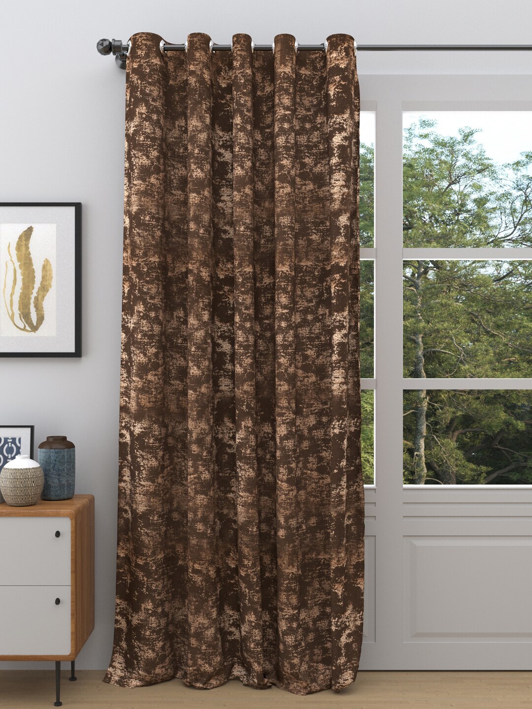 

DREAM WEAVERZ Brown Printed Room Darkening Single Door Curtain