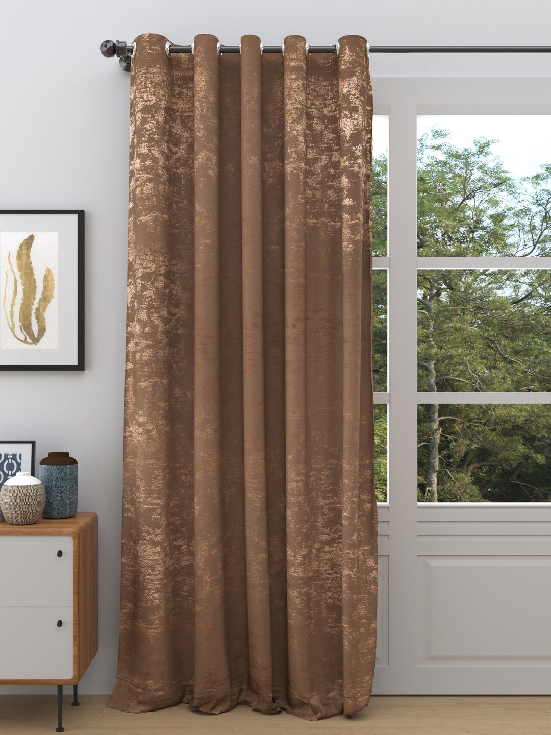 

DREAM WEAVERZ Coffee Brown Room Darkening Single Door Curtain