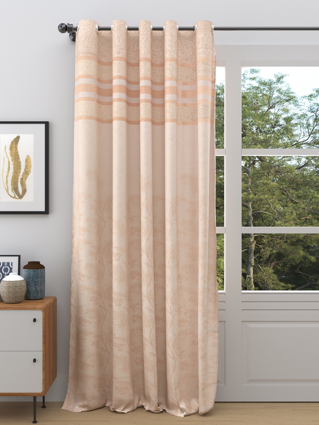 

DREAM WEAVERZ Cream-Coloured Abstract Printed Room Darkening Single Door Curtain