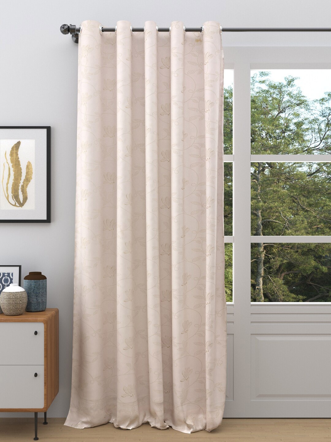 

DREAM WEAVERZ Cream-Coloured Floral Room Darkening Single Door Curtain