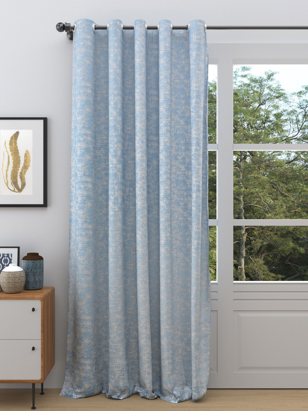 

DREAM WEAVERZ Blue & White Abstract Room Darkening Single Door Curtain