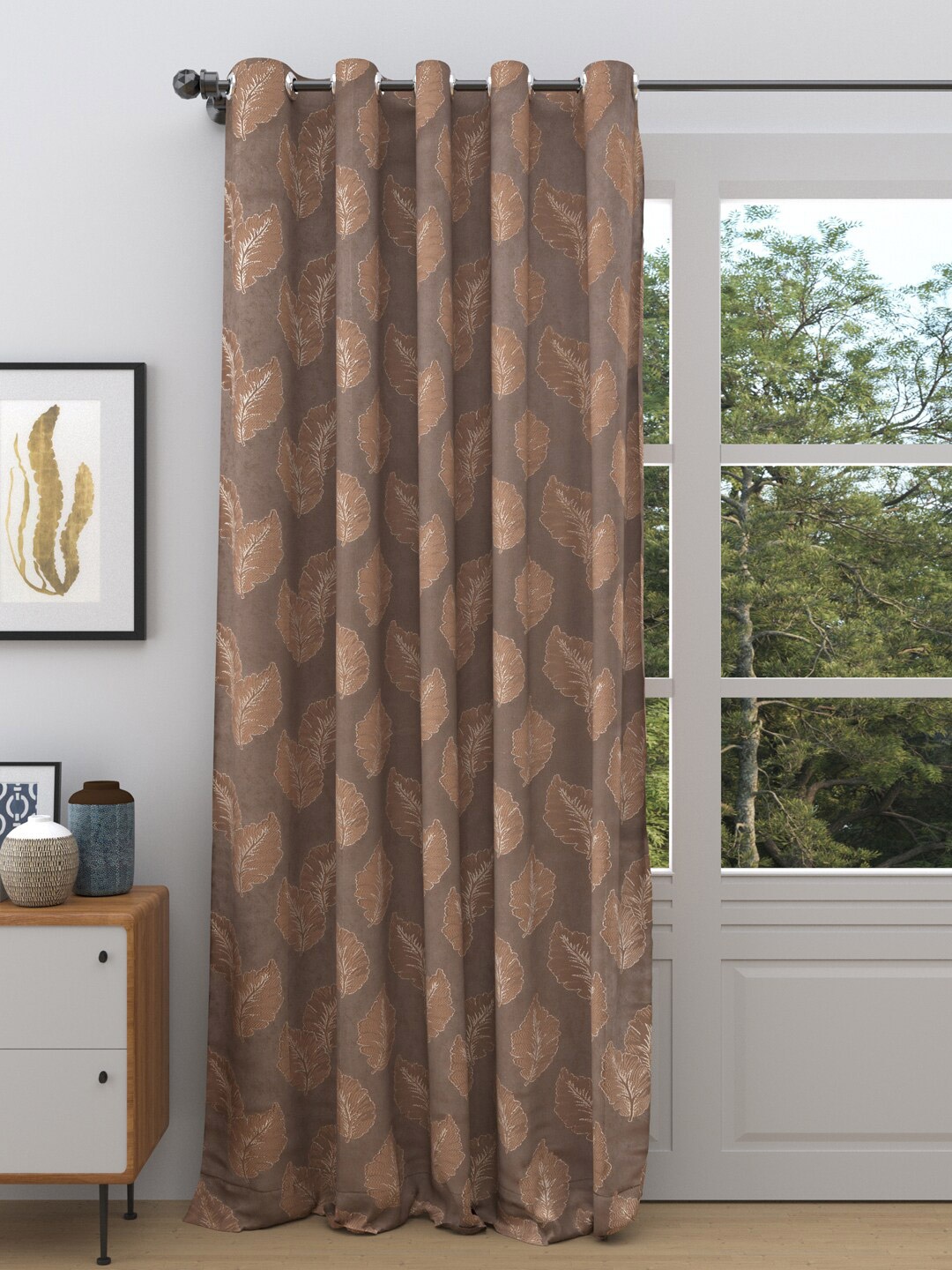 

DREAM WEAVERZ Brown Floral Room Darkening Single Door Curtain