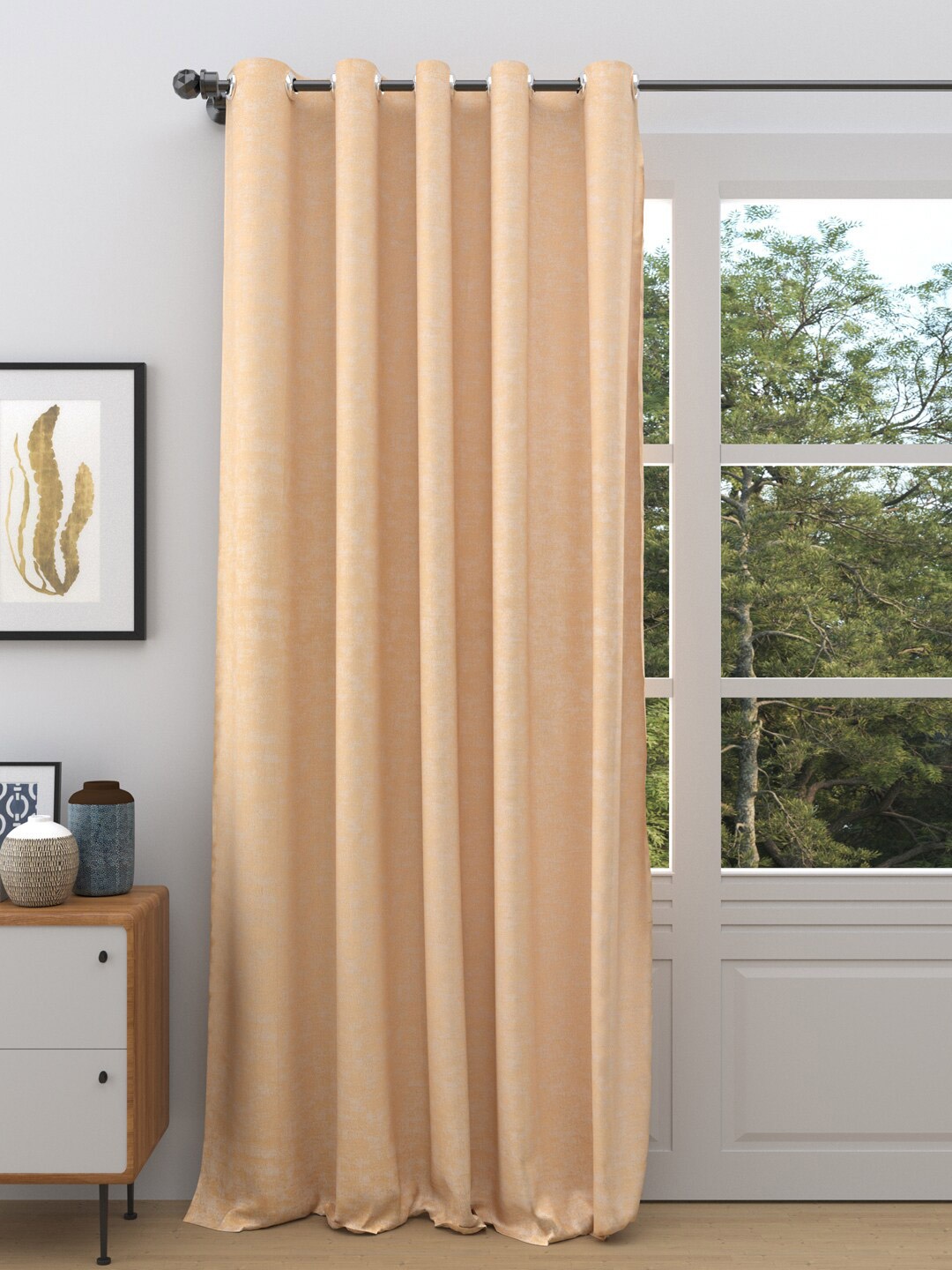 

DREAM WEAVERZ Cream-Coloured Abstract Room Darkening Single Door Curtain