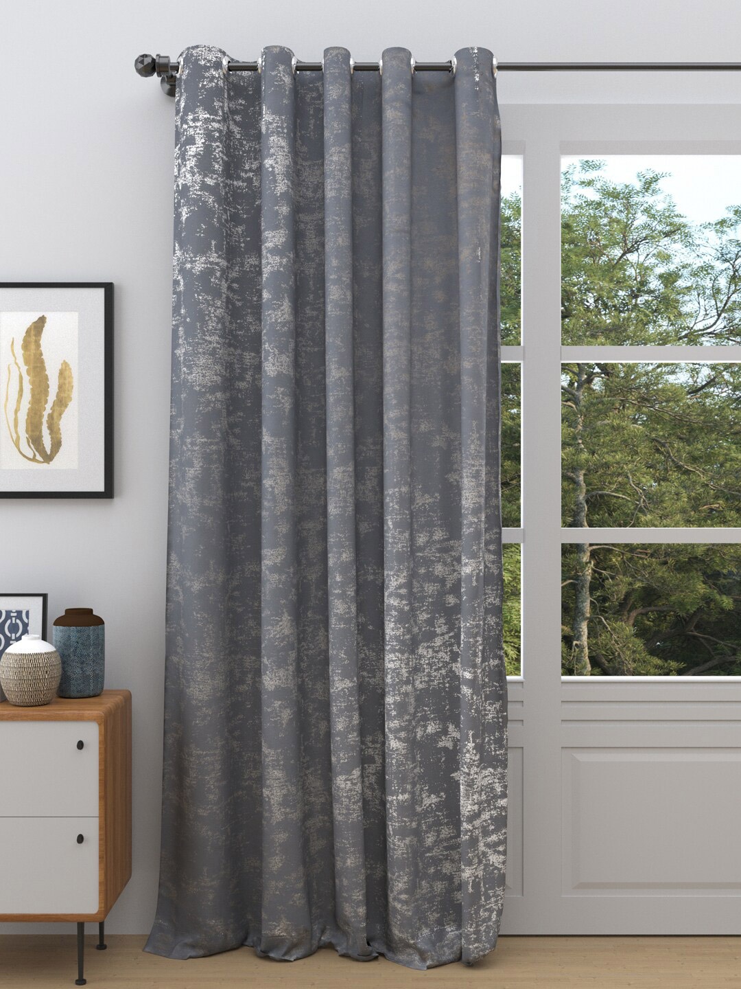 

DREAM WEAVERZ Grey Abstract Printed Room Darkening Single Door Curtain