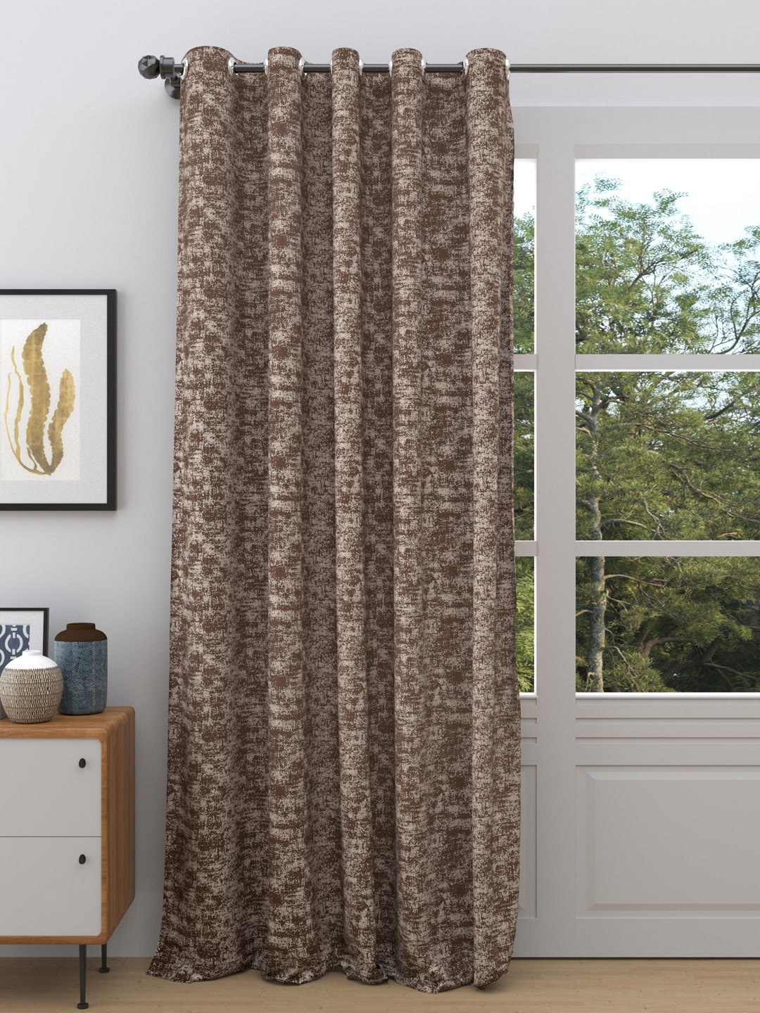 

DREAM WEAVERZ Dark Brown Printed Room Darkening Single Door Curtain